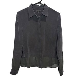 LAMADE 100% silk black button down with sheer hem‎ size medium